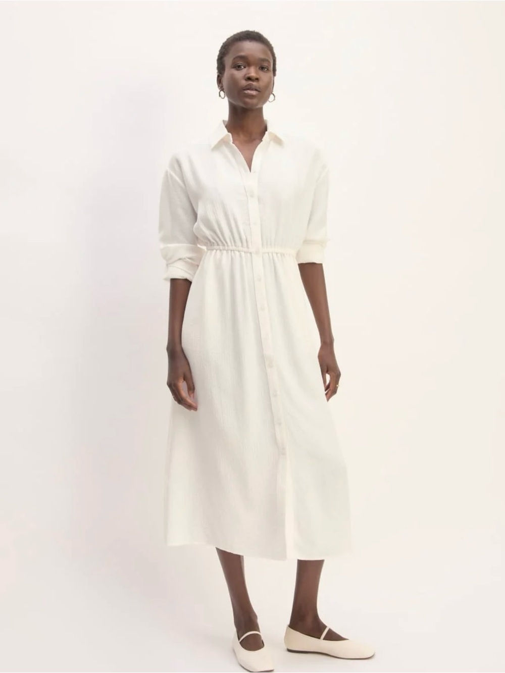 NWT Everlane Mini Jacquard Stripe Shirt Dress Bone White Minimalist Lagenlook